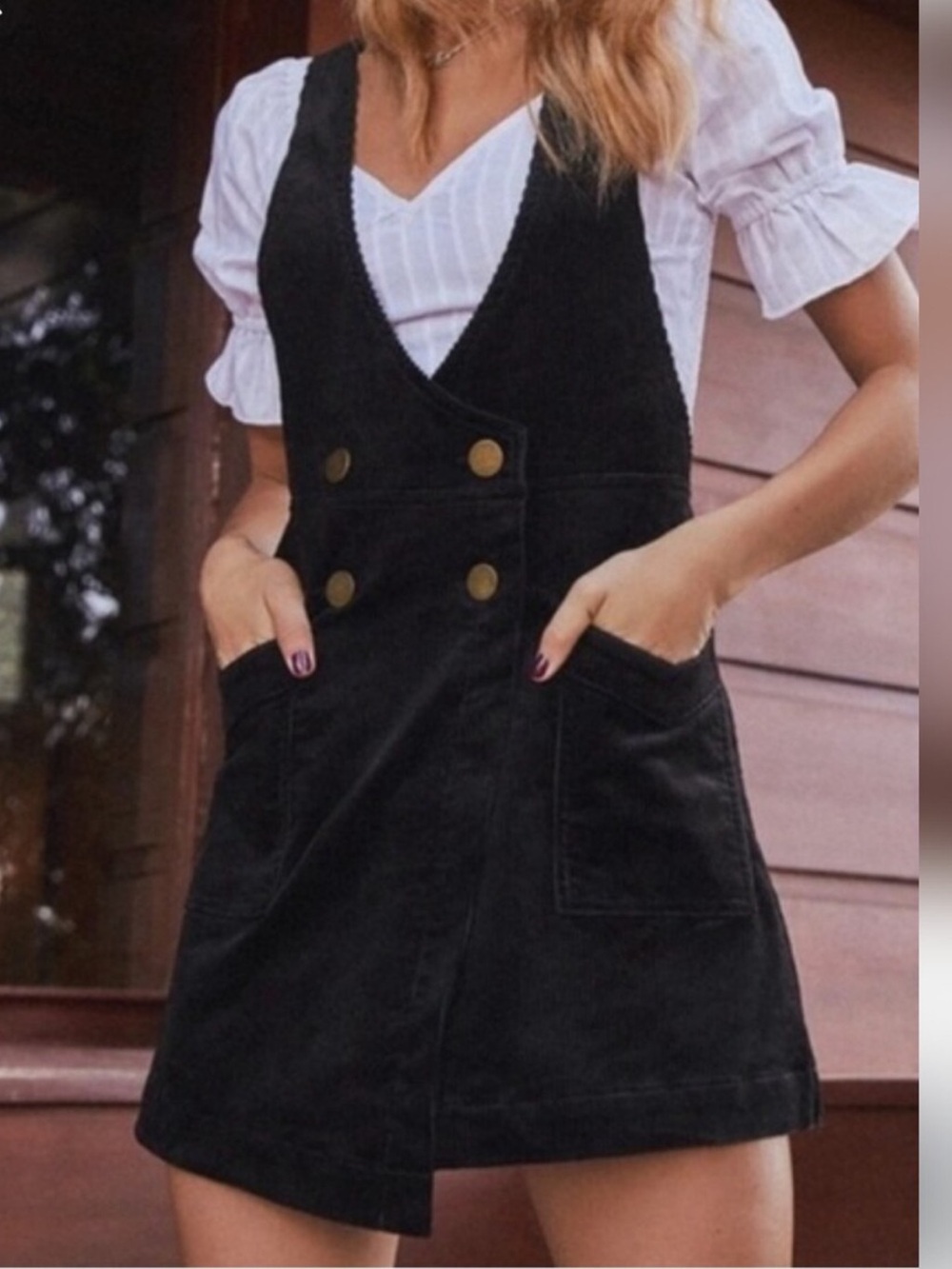 Free People Canyonlands Corduroy Pinafore Mini Dress in black
